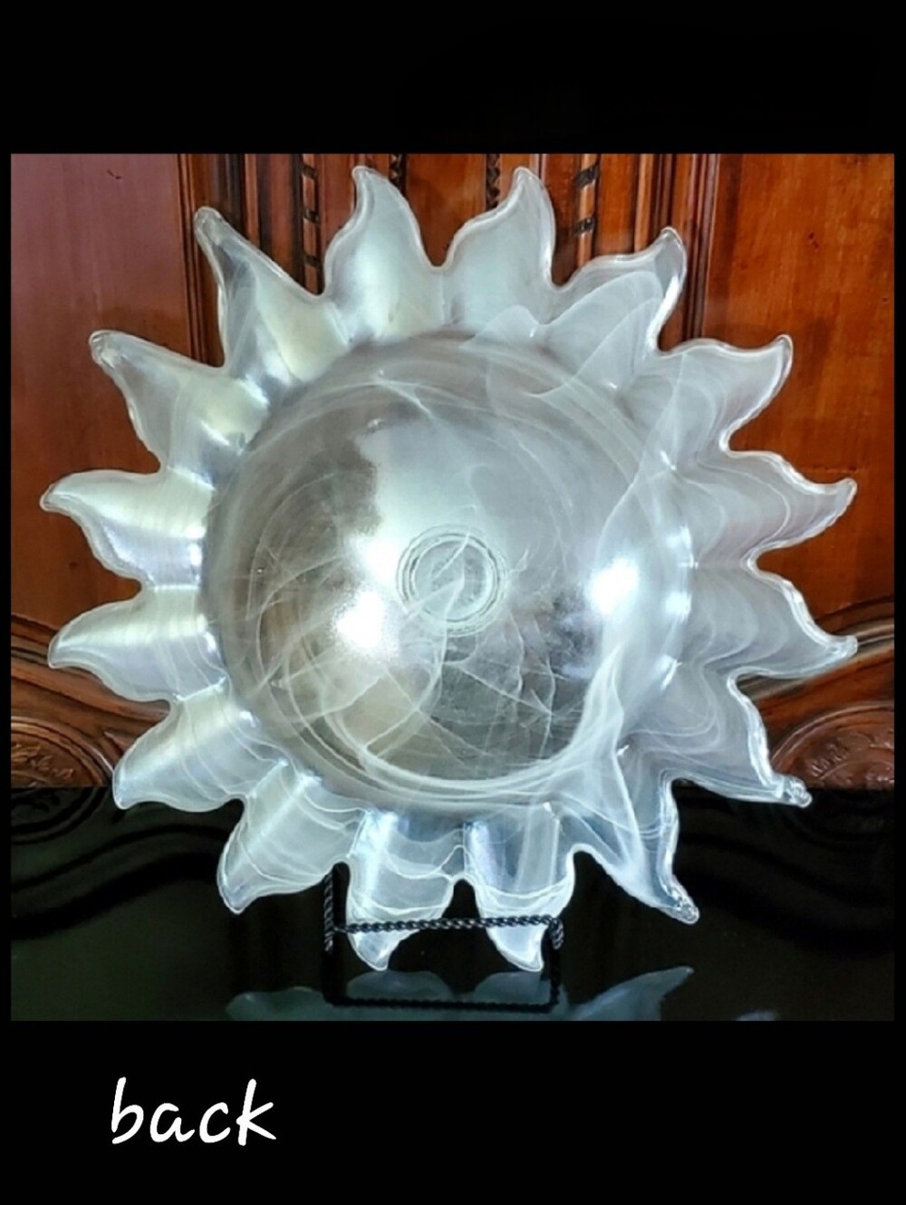 Huge 19 1/2" Helios ☀️ Sun Art Glass Clear White Light Gray Centerpiece Bowl EUC - Picture 7 of 9